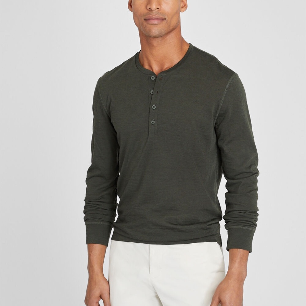 Refined Wool Long Sleeve Henley - Brand New - NEVER WORN - Olive
